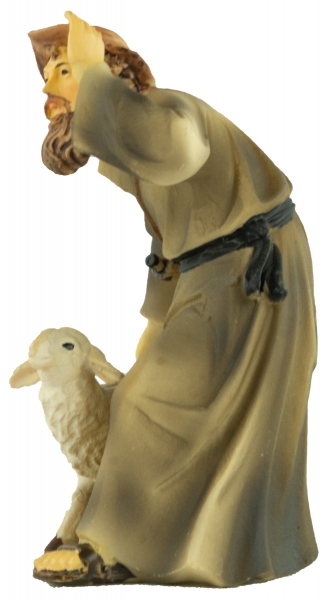 Handbemalte Krippenfigur Schäfer mit einem Schaf, ca. 10 cm, K 001-22