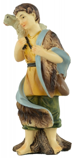 Handbemalte Krippenfigur Schäfer mit einem Lamm, ca. 10,5 cm, K 183-30