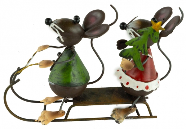 Bezauberndes Mäusepaar auf einem Schlitten 2er Set ca. 10 cm - Weihnachtsdekoration