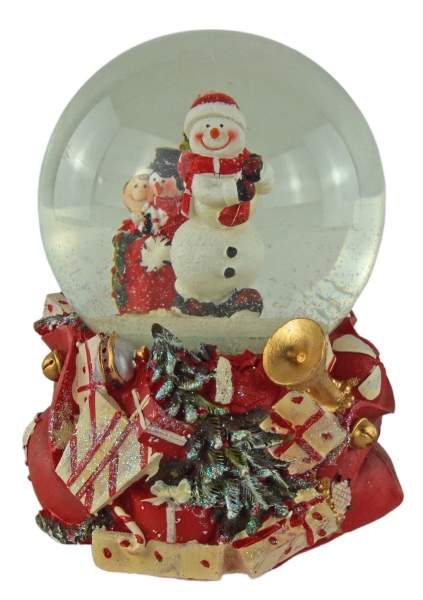 Prächtige Schneekugel mit Spieluhr Schneemann mit Sack ca. 14,5 cm - Dekoration