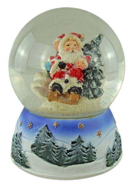 Wundervolle Schneekugel mit Spieluhr Nikolaus auf Schlitten ca. 14 cm - Dekoration