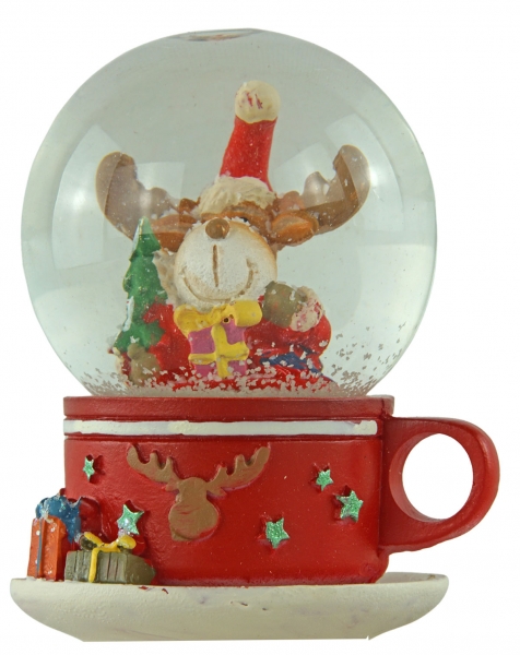 3er Set Lustige Schneekugeln Weihnachtsfiguren auf einer Tasse ca. 7 cm - Dekoration