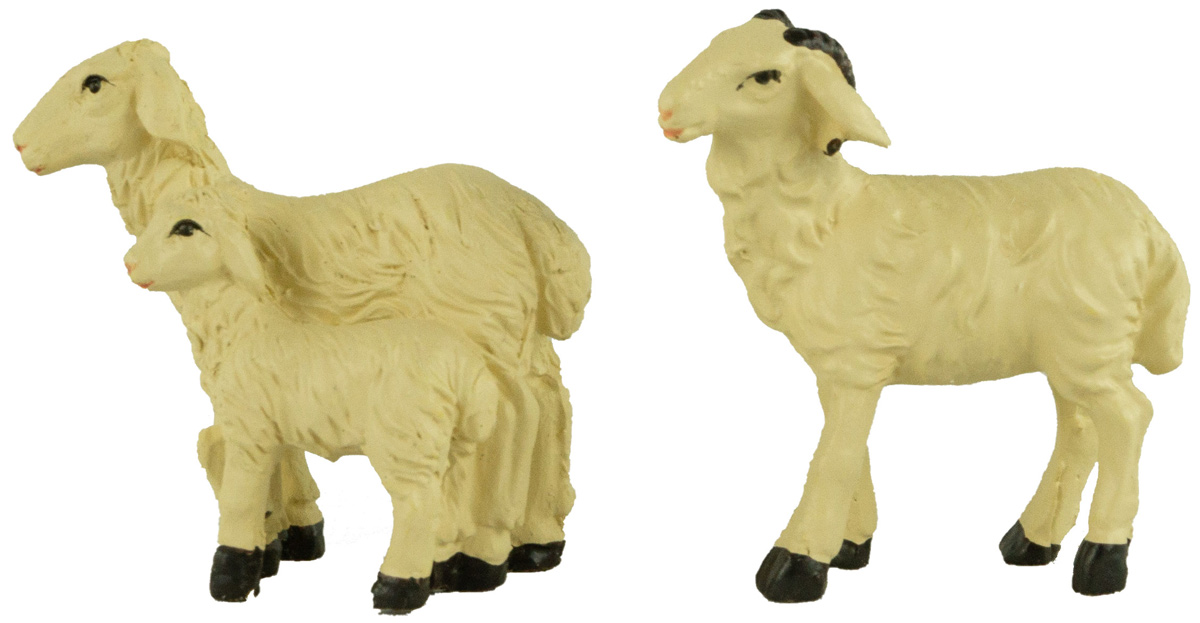 Figur für Weihnachtskrippe. Schaf mit Glocke aus Polyresin 4,5 cm handbemalt