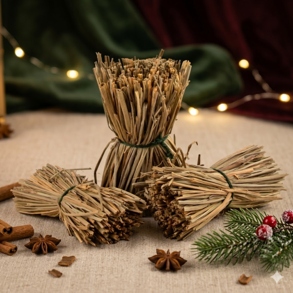 3er Set Grasbündel – Natürliches Zubehör für Ihre Weihnachtskrippe