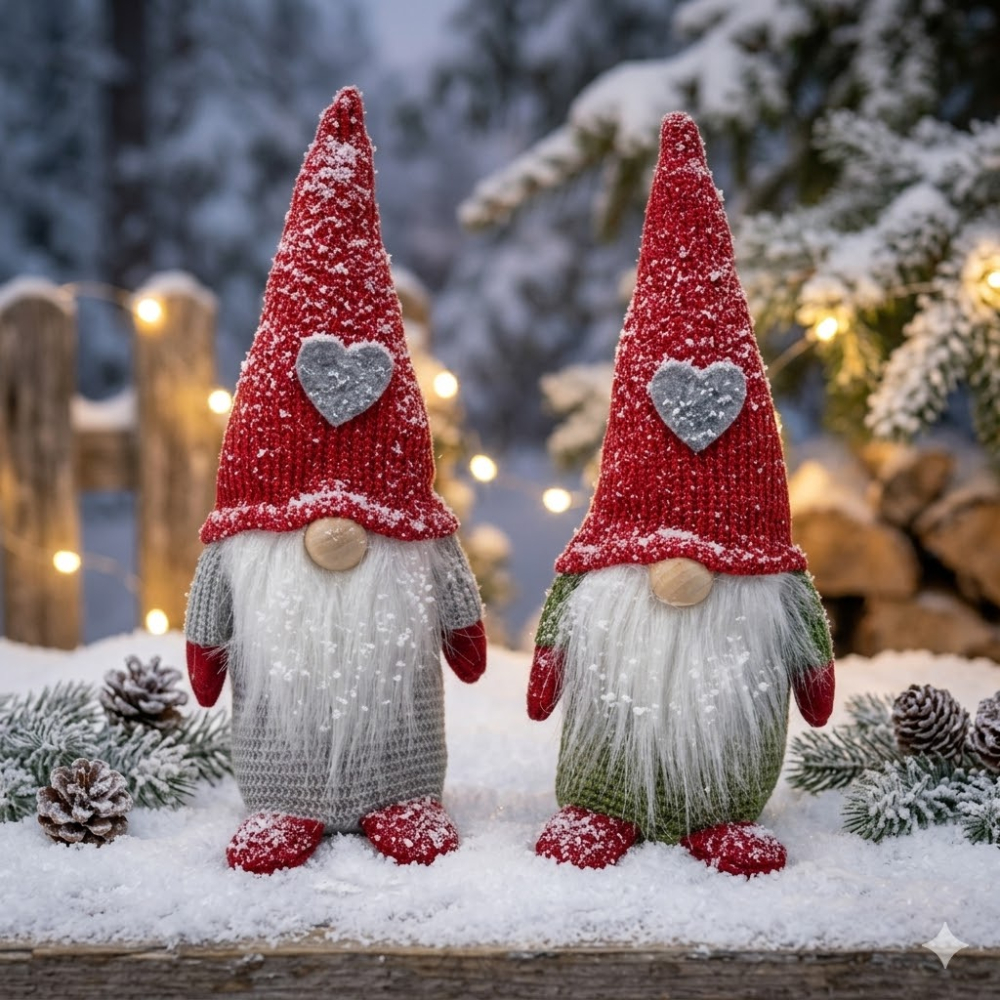 2er Set Winterlicher Wichtel Agostino grün & grau ca. 27 cm - Weihnachtsdekoration