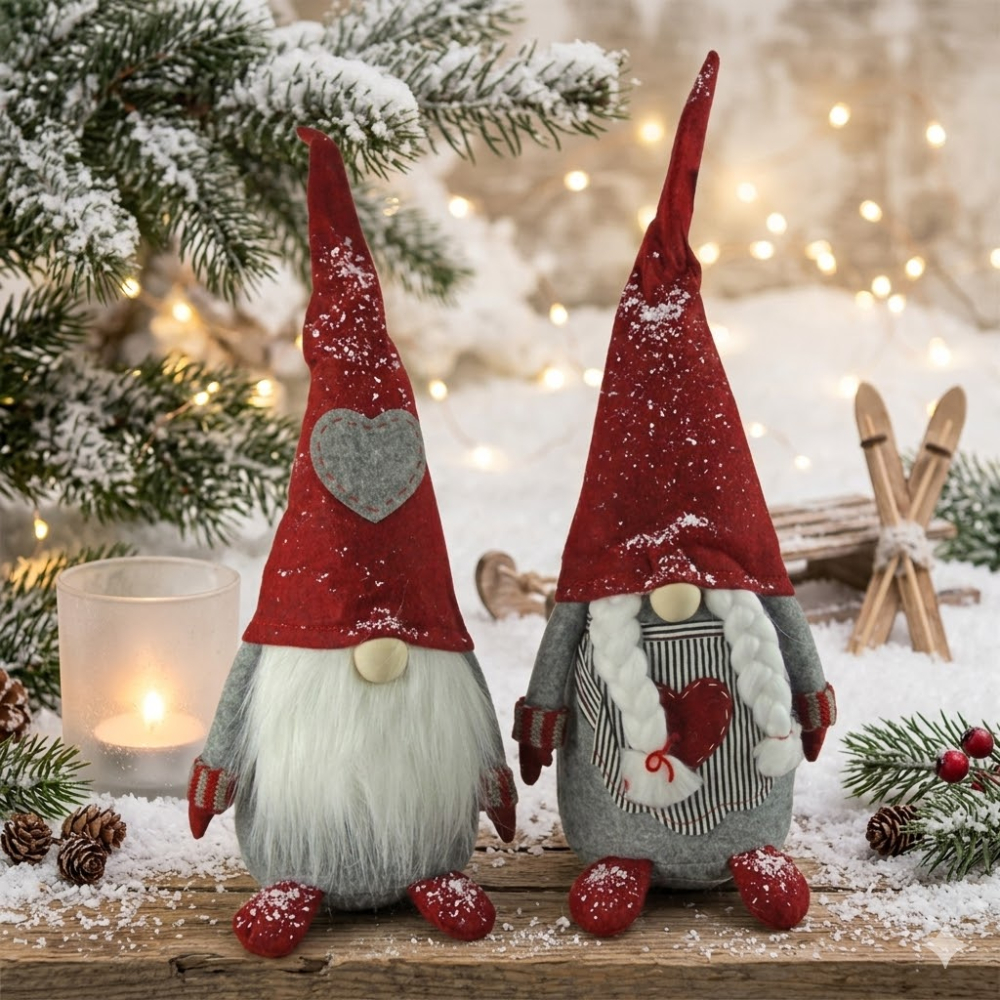 2er Set Winterlicher Wichtel Aya & Elliot ca. 50 cm - Weihnachtsdekoration
