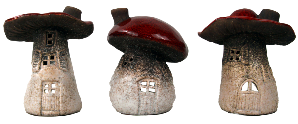 3er Set Keramik Pilz Windlichter – Handgemachte Teelichthalter & Märchenhafte Gartendeko