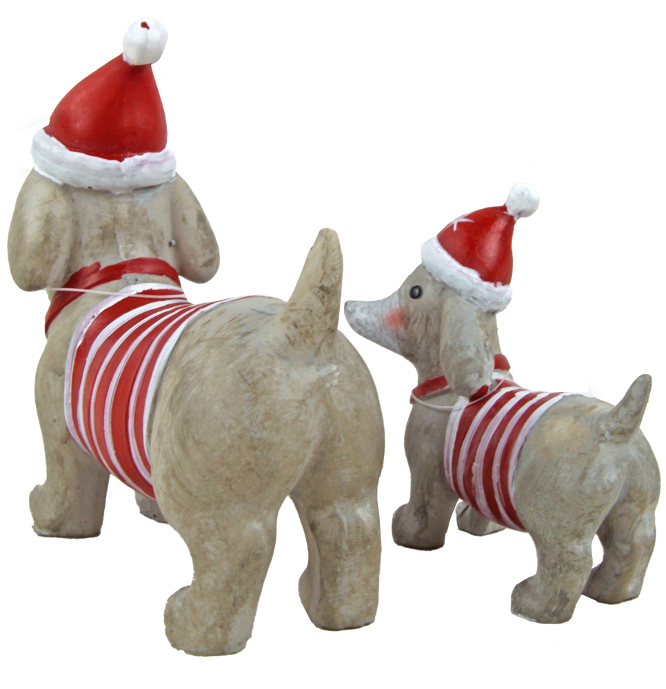 2er-Set in Grau - Dekofiguren Hunde im Weihnachts-Outfit