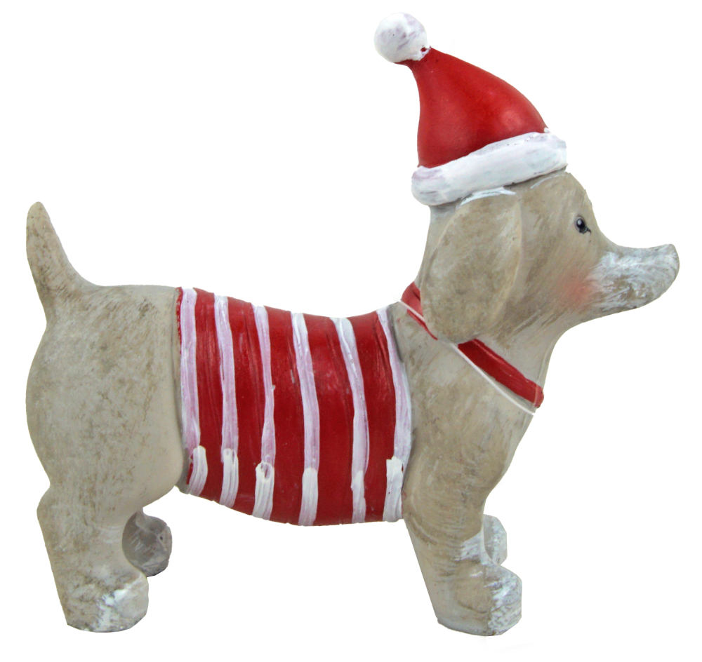 2er-Set in Grau - Dekofiguren Hunde im Weihnachts-Outfit