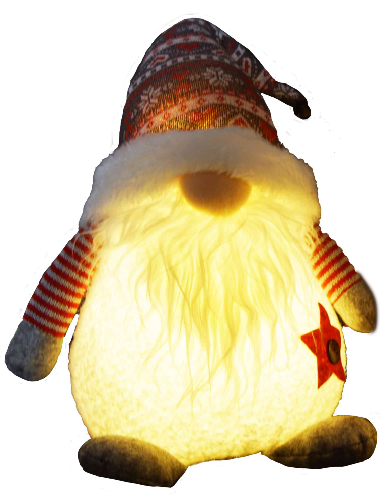 ✨ LED-Wichtelmann 32 cm – Rot-Grau mit Schneeglitzer-Effekt ✨