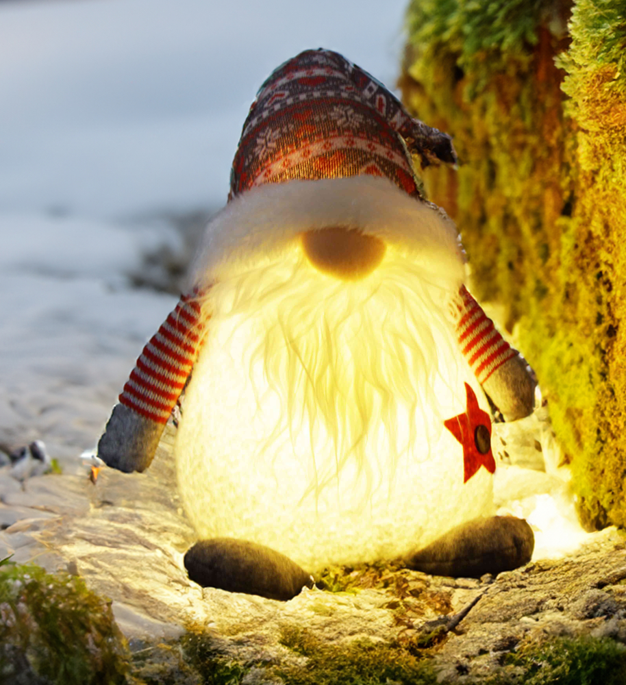 ✨ LED-Wichtelmann 32 cm – Rot-Grau mit Schneeglitzer-Effekt ✨