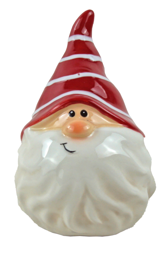 2er-Set Dekorative Weihnachtszwerge - Keramikfiguren mit rot gestreifter Mütze