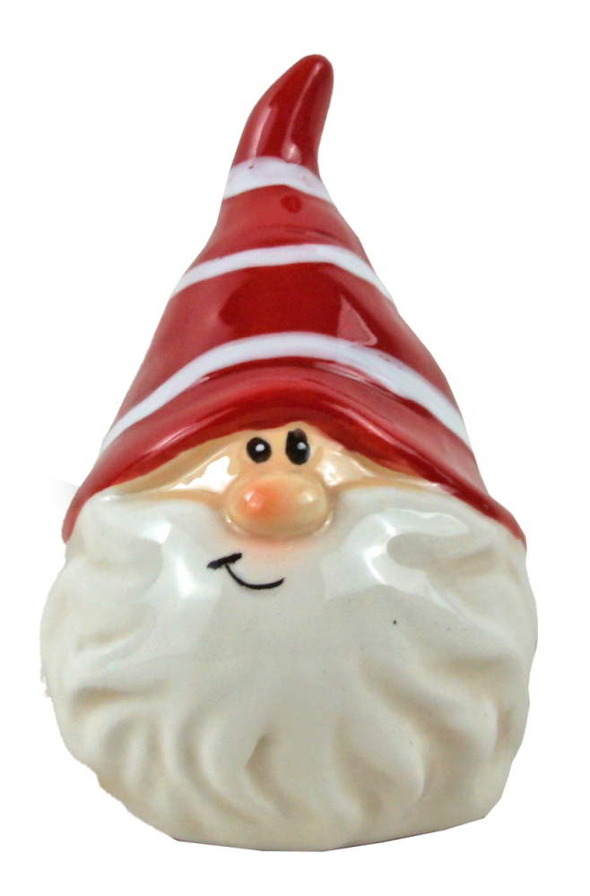 2er-Set Dekorative Weihnachtszwerge - Keramikfiguren mit rot gestreifter Mütze