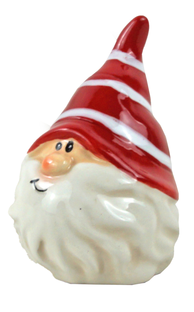 2er-Set Dekorative Weihnachtszwerge - Keramikfiguren mit rot gestreifter Mütze