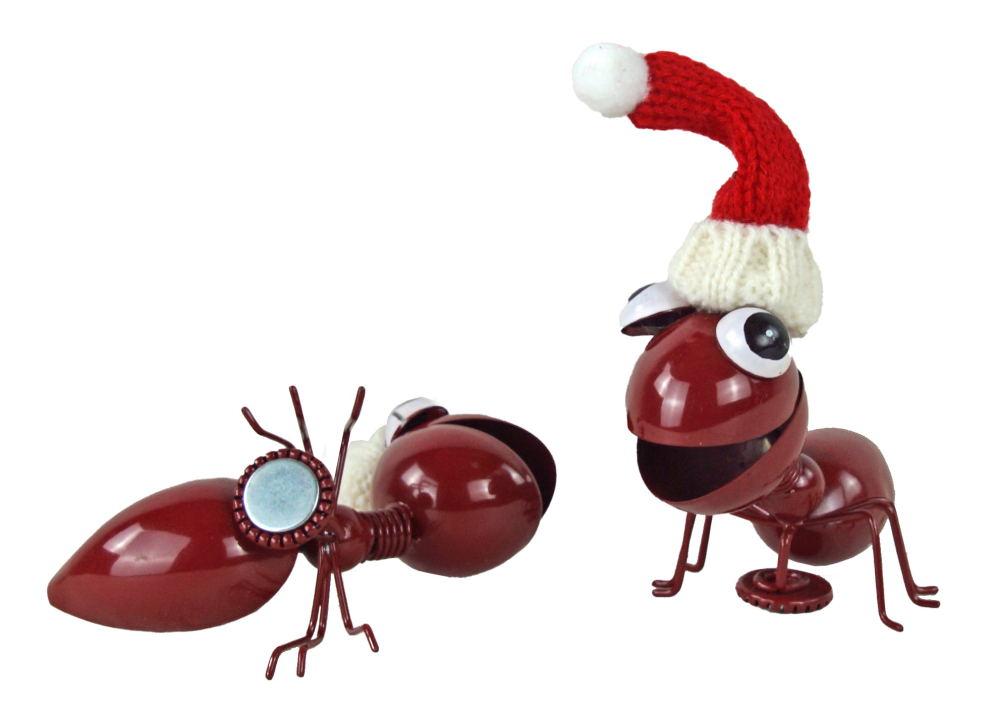 Lustige rote  Magnet-Ameisen mit Weihnachtsmütze – ein echter Hingucker!