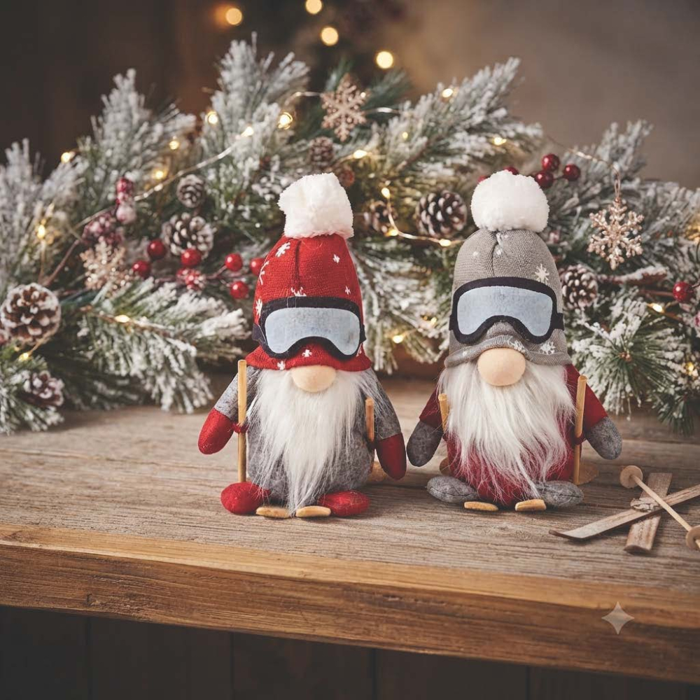 Dekowichtel Skifahrer im 2-er Set - Weihnachtliche Winterdekoration mit besonderem Charme