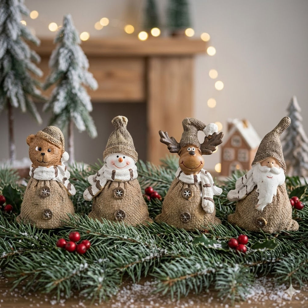 4er Set Bezaubernde Figuren im Sack ca. 6 cm - Weihnachtsdekoration