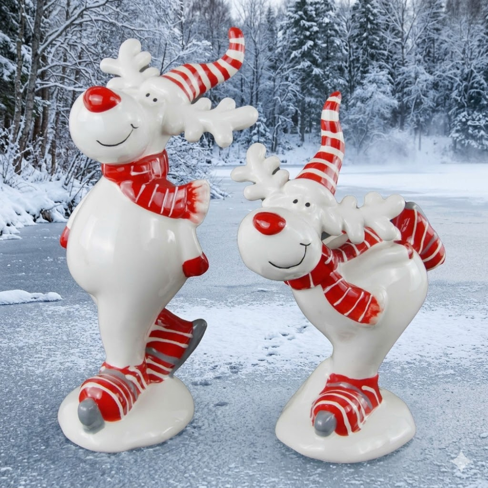 Bezaubernde Elche auf Schlittschuh - 2er Set