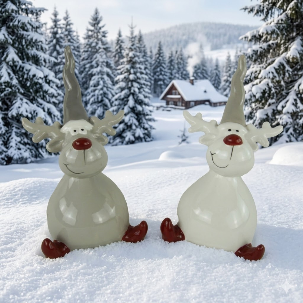 Zauberhaftes 2er Set Elche sitzend - Höhe ca. 11 cm