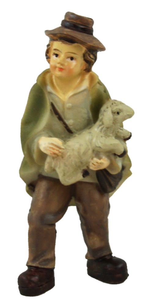 Handbemalte Krippenfigur Hirtenjunge mit Lamm, ca. 7,5 cm, K176-11