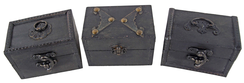 Geheimnisvolle Schätze: Exklusives 3er-Set Miniatur-Holztruhen im Vintage-Look