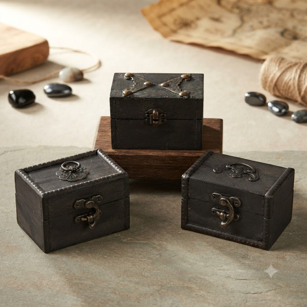 Geheimnisvolle Schätze: Exklusives 3er-Set Miniatur-Holztruhen im Vintage-Look