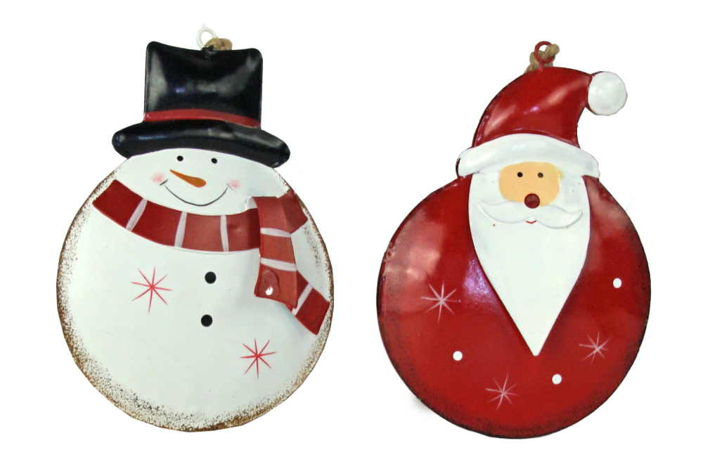 Weihnachtsanhänger aus Metall – 4er-Set mit Weihnachtsmann und Schneemann
