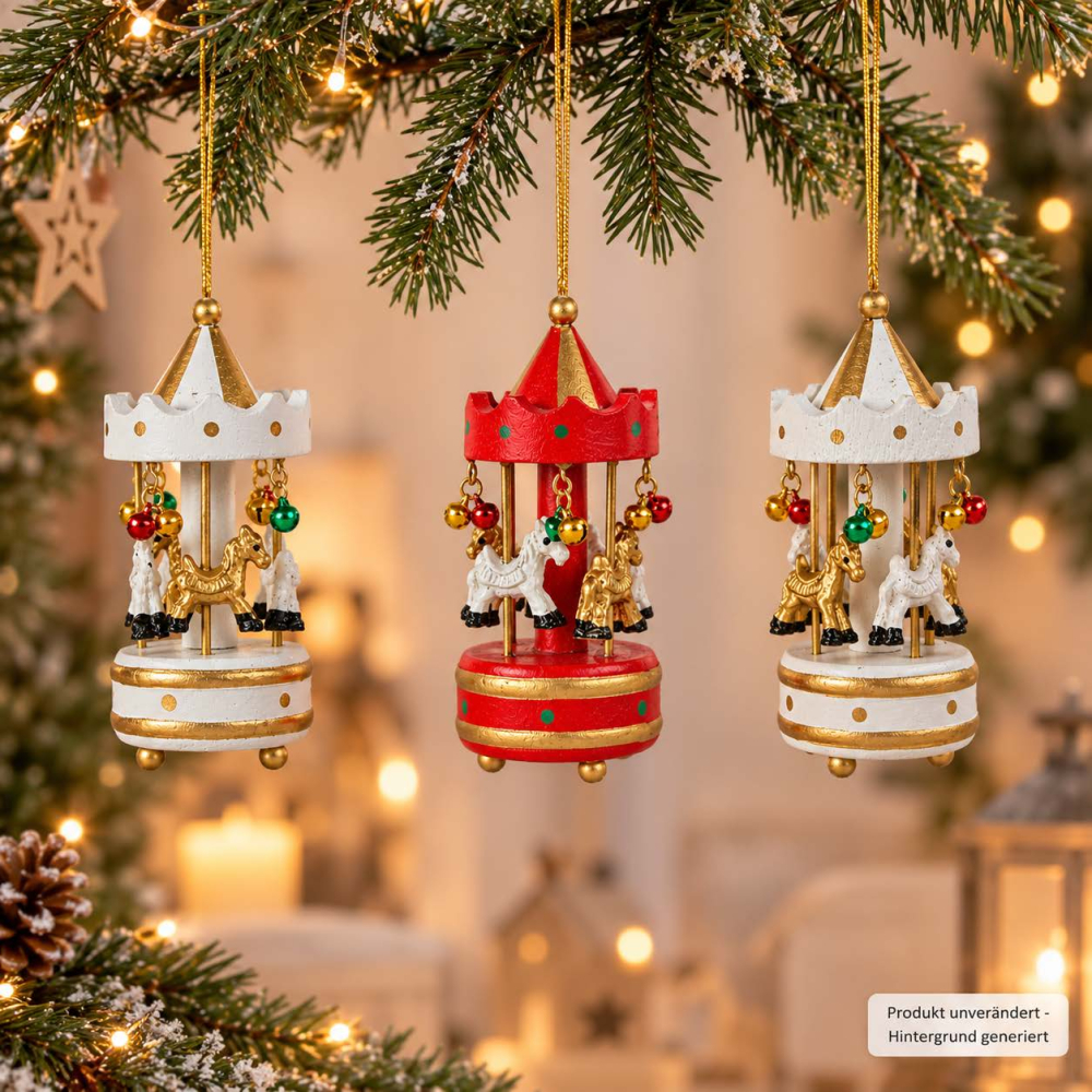 Weihnachtsanhänger Karussell – 3er-Set in Rot, Weiß und Gold