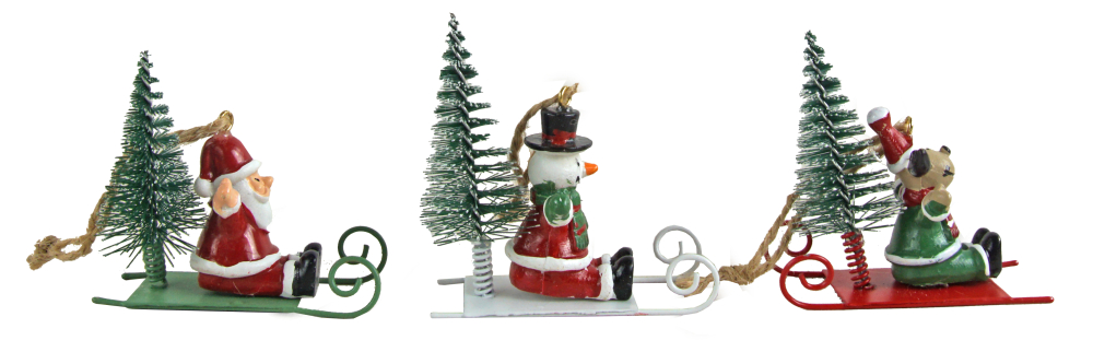 Weihnachtlicher Christbaumschmuck – Fröhliche Figuren auf dem Schlitten
