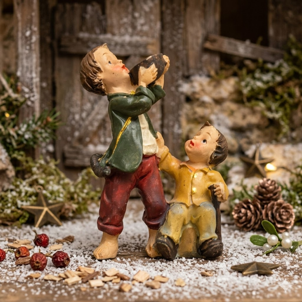 Handbemalte Krippenfigur Kinderpaar mit Wasserschüssel, ca. 6 cm, K 911-11