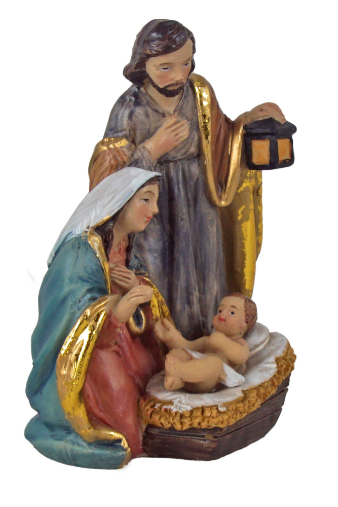 Erlesenes Krippenfiguren-Set 75012– Die Heilige Familie mit Ochse, Esel und Schafen