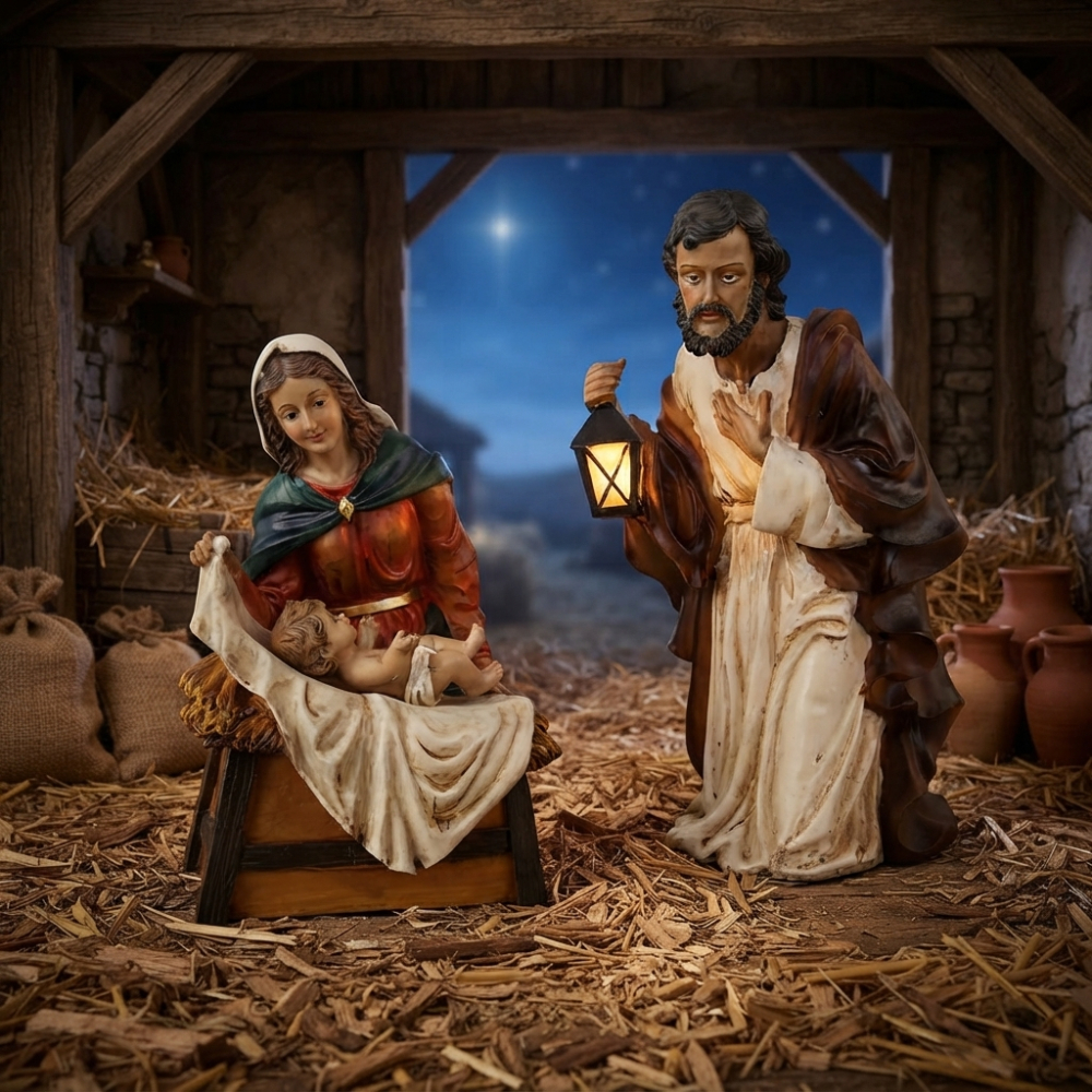 Krippenfiguren Heilige Familie  K101-4 – Maria, Josef & Jesuskind – herausnehmbares Jesuskind