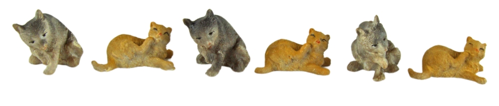 Handbemalte Krippenfiguren Katzen 6-tlg., ca. 2 cm, B4