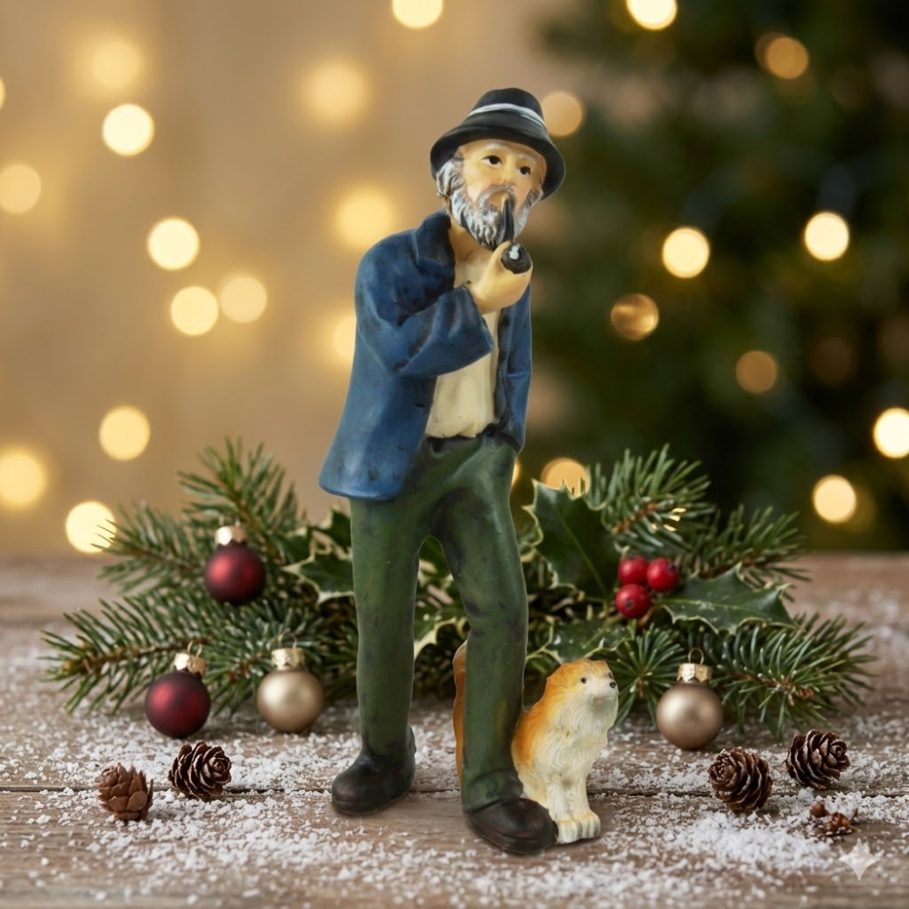 Handbemalte Krippenfigur Mann mit Hund - ca. 9,5 cm - K949-10