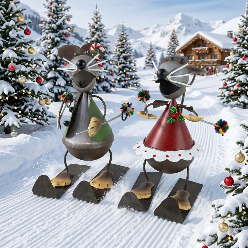 2er Set Bezaubernde Mäuse auf Skiern ca. 12 cm - Weihnachtsdekoration
