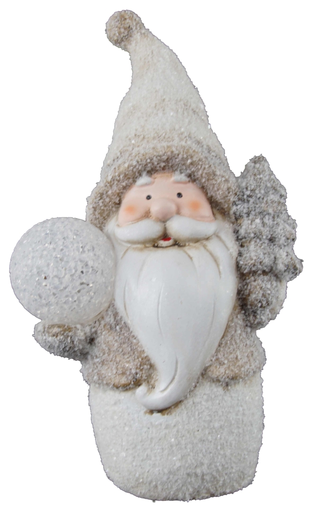 ✨ Weiß-Hellbrauner Nikolaus mit LED-Kugel und Tannenbaum ✨