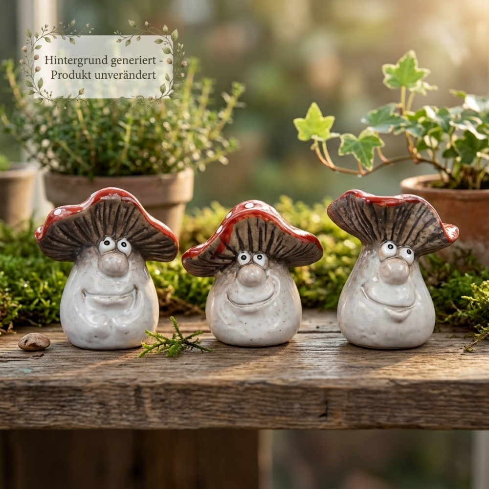 Bezauberndes 3er Set lächelnde Pilze - Höhe ca. 11 cm