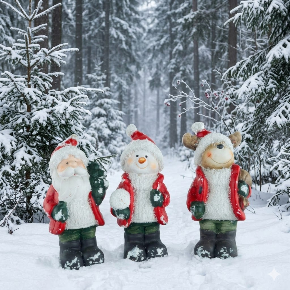 3er Set Bezaubernder Nikolaus, Schneemann und Elch ca. 14 cm - Weihnachtsdekoration