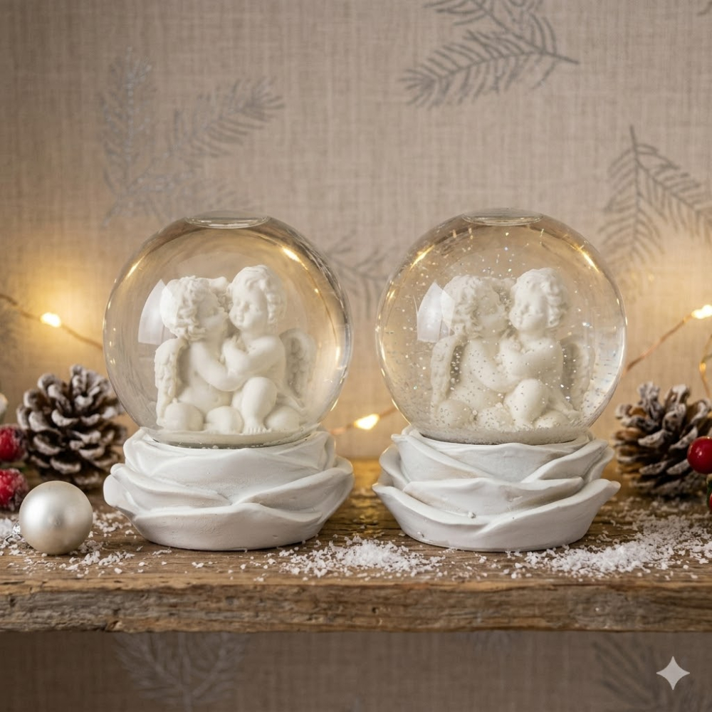 2er Set Goldige Schneekugeln Engel ca. 6 cm - Dekoration