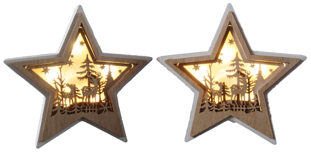 Winterliches 2er Set LED Sterne - Höhe ca. 14 cm