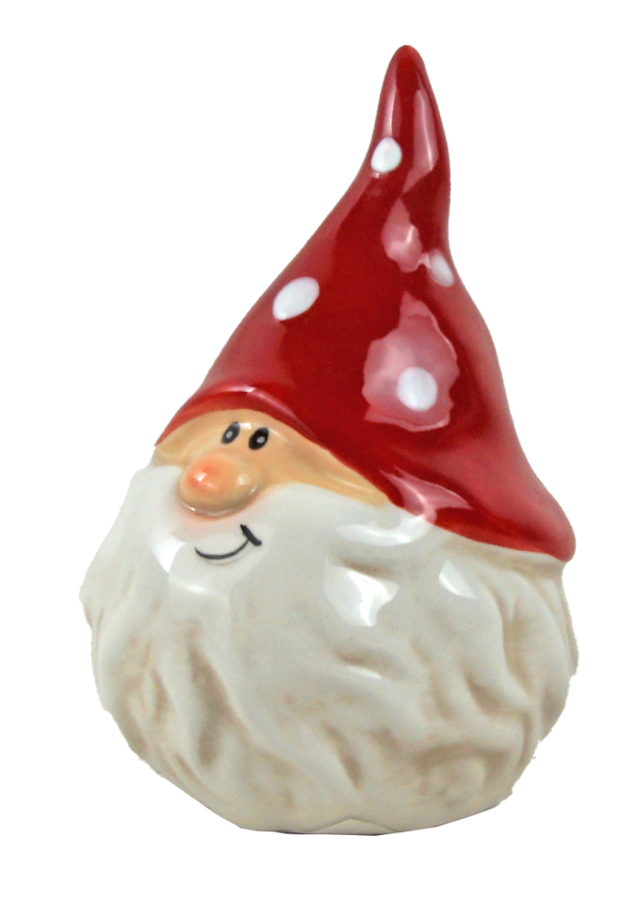 2er-Set Dekorative Weihnachtszwerge - Keramikfiguren mit rot gepunkteter Mütze