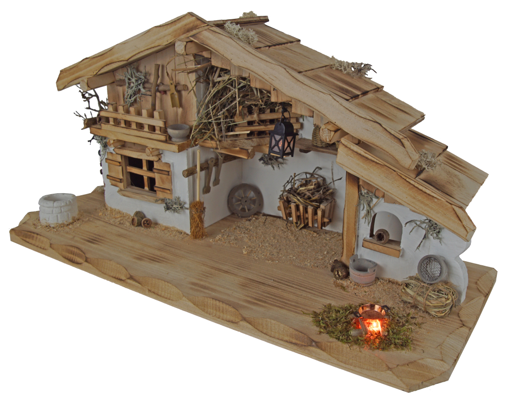 Wundervolle Weihnachtskrippe Altdorf inkl. 12-tlg. Krippenfiguren Set K 650-9, Maße: ca. 50 x 20 x 24 cm