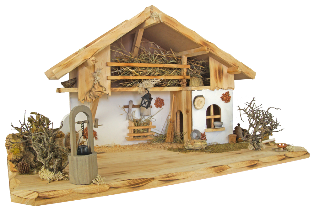 Traditionelle Weihnachtskrippe Hersbruck inkl. 17-tlg. Figurensatz K 604-S, Maße Krippe: ca. 66 x 30 x 32 cm