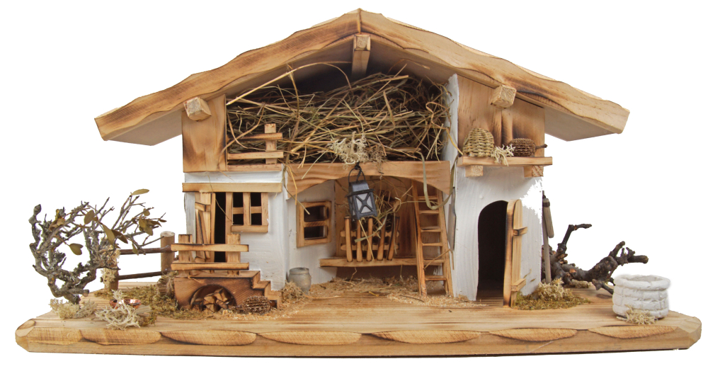 Wundervolle Weihnachtskrippe Neunhof inkl. 12-tlg. Krippenfiguren Set K 650-9, Maße: ca. 58 x 25 x 25 cm