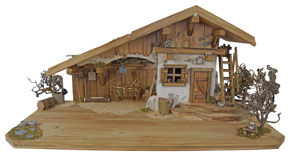 Stimmungsvolle Weihnachtskrippe Reichenschwand - inkl. 12 tlg. Figurensatz K 007 Maße: Krippe ca. 80 x 40 x 36 cm
