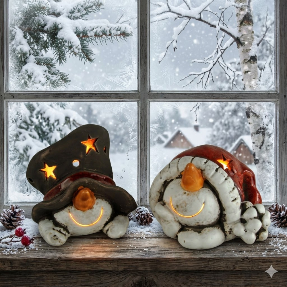 2er Set Windlicht Schneemann