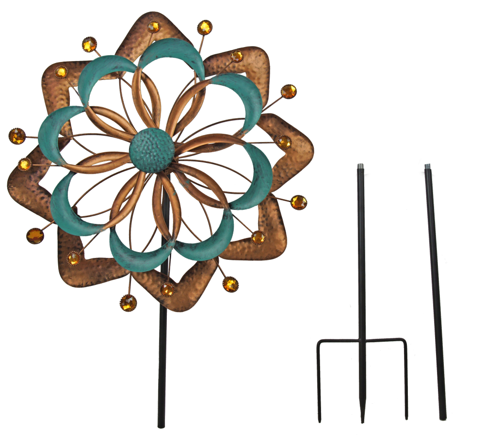 Dekoratives Windrad – Blütenförmiger Metall-Windrad mit Pastel und Kupferakzenten