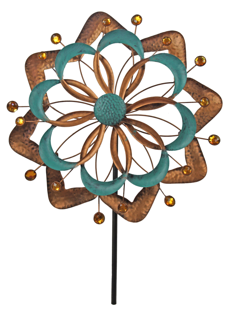 Dekoratives Windrad – Blütenförmiger Metall-Windrad mit Pastel und Kupferakzenten