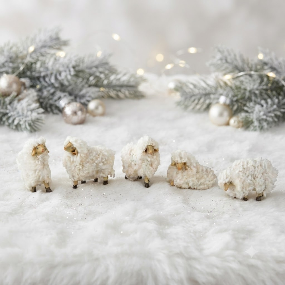 Schafherde weiß – 5-teilige Krippenfiguren für eine lebendige Weihnachtskrippe T097-9
