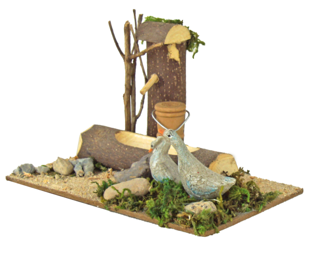 Liebevoller Krippenbrunnen mit Gänsen – Die perfekte Idylle für Ihre Weihnachtskrippe, ca. 14 x 8,5 x 9 cm